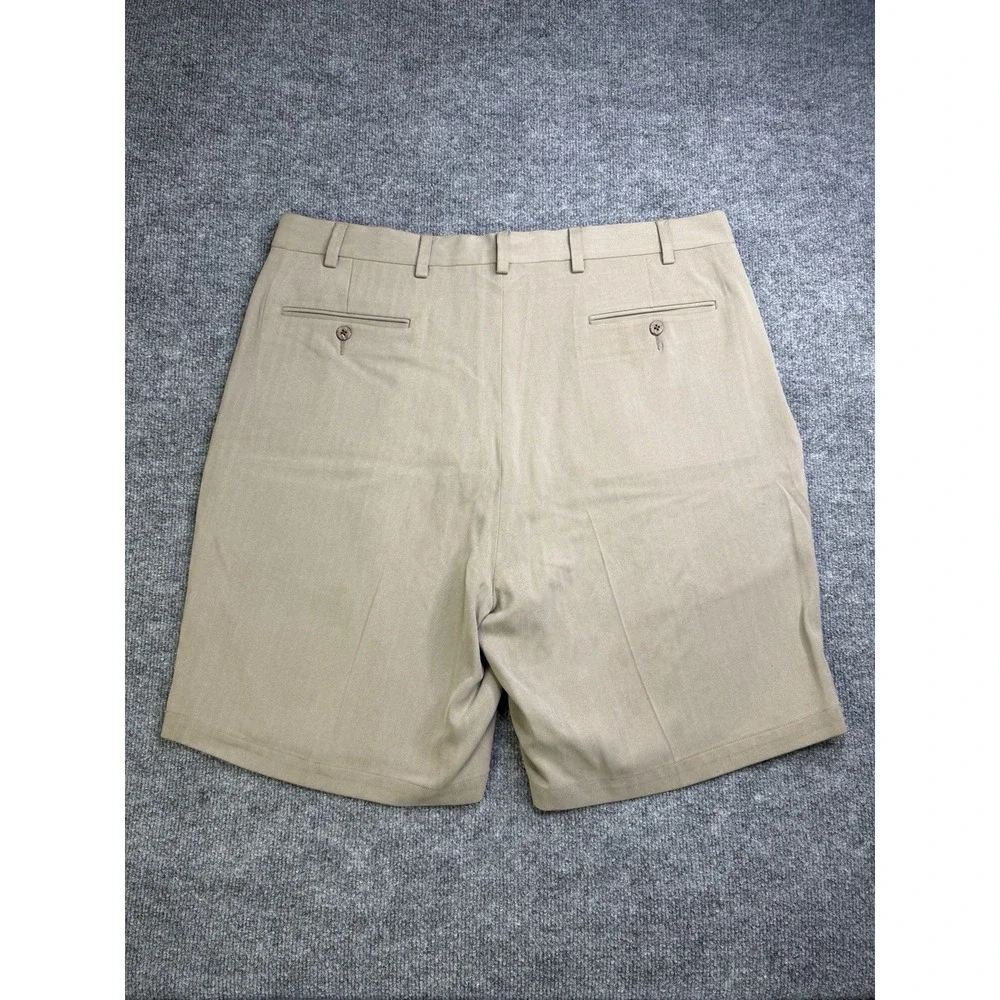 Jos. A Bank Men's Shorts 100% Silk Size 40 Beige Herringbone Pleated Chino VTG